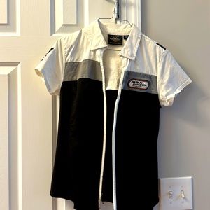 Harley Davidson women’s HD Racing zip front short sleeve shirt - SMALL